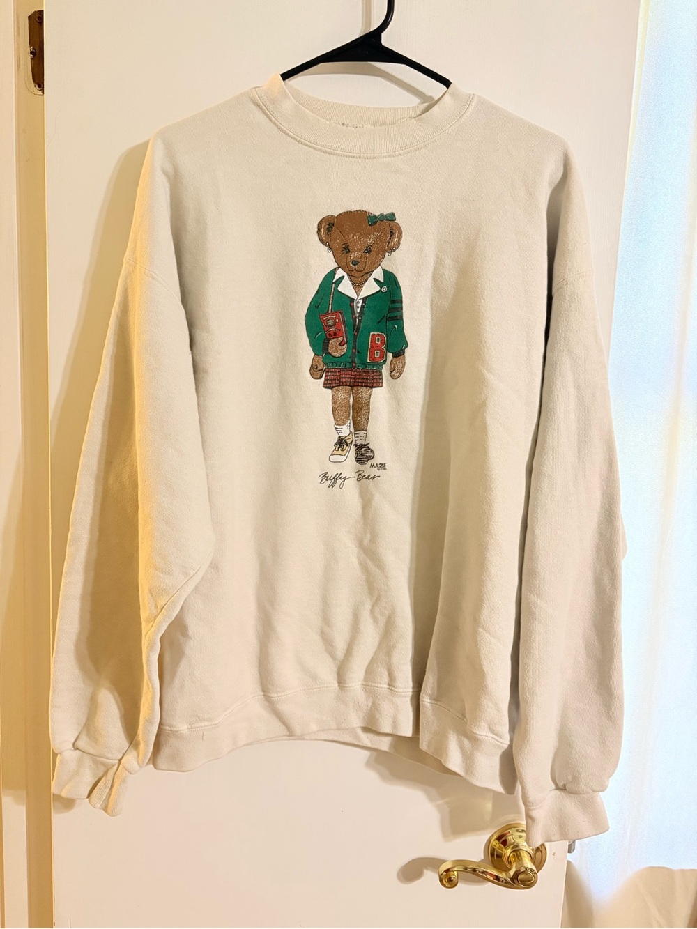 Rare 90’s Vintage Tultex Buffy Bear Teddy Bear Sweatshirt Cream [Size LRG]